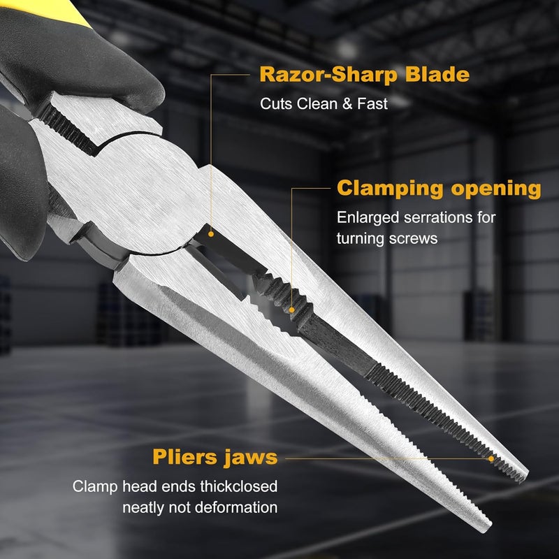 Serqd Premium 8-Inch Needle Nose Pliers, Heavy-Duty Steel Long Nose Cutting Pliers with Wire Cutter, Paper Clamp Precision, Anti-Slip Comfort Grip for Home, Fishing, Jewelry and Crafts - Image 3